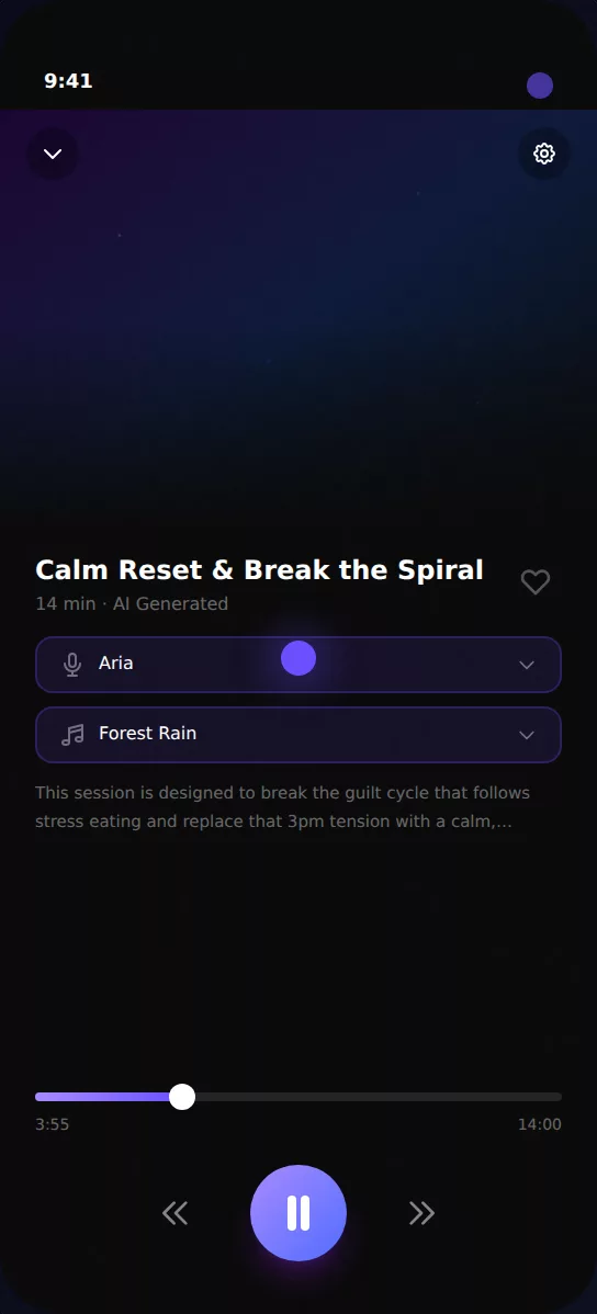 Hypnova session player with progress bar, speed and soundscape controls